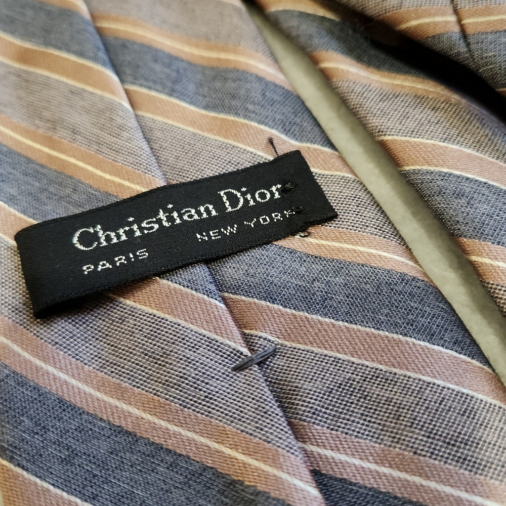 Dior Striped Tie in Tan and Gray